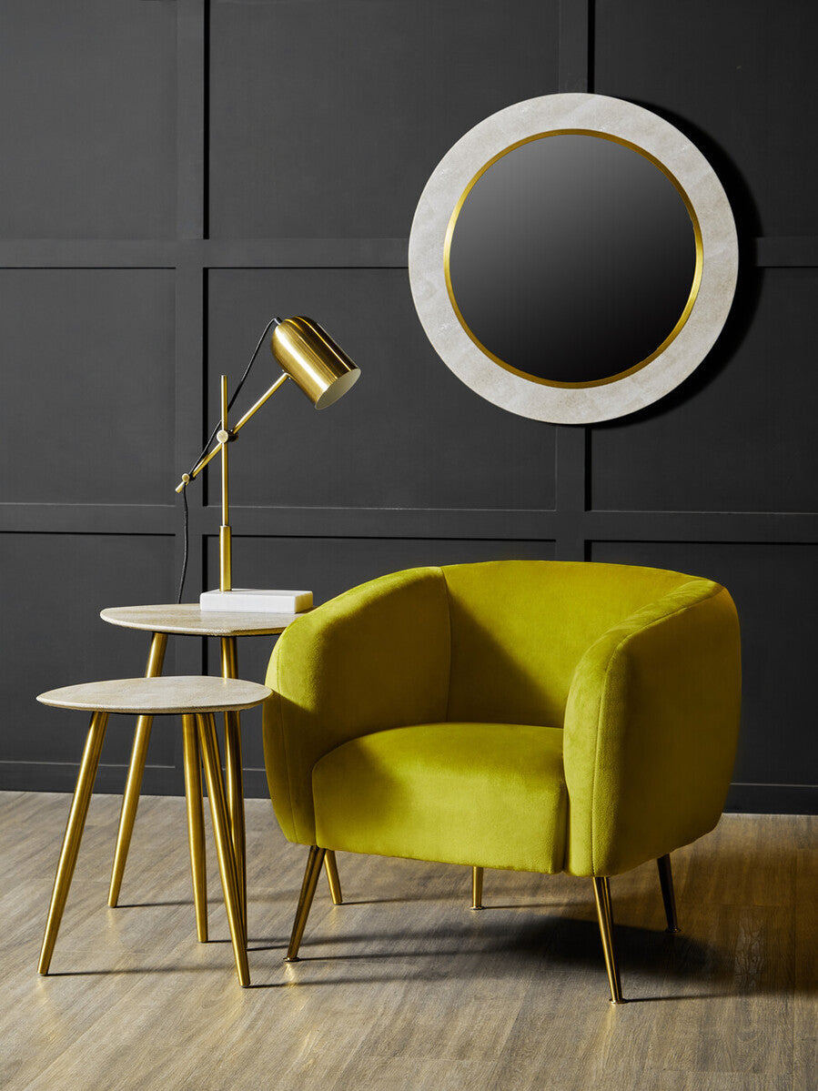 Orsina Cadio Shagreen Round Side Tables - Set of 2 with Gold Legs