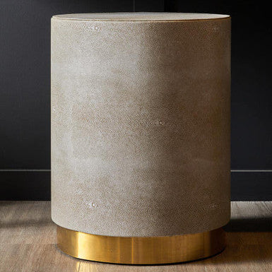 Orsina Cadio Shagreen Round Stool – Gold Stainless Steel Vanity Seat