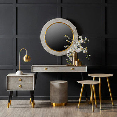 Orsina Cadio Shagreen Round Stool – Gold Stainless Steel Vanity Seat