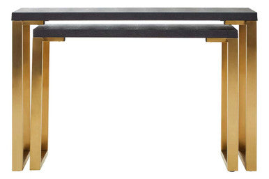 Orsina Cardoba Black Shagreen Console Tables | Set of 2 Gold Base