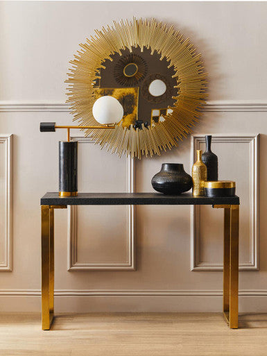 Orsina Cardoba Black Shagreen Console Tables | Set of 2 Gold Base