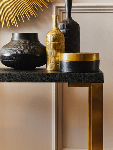 Orsina Cardoba Black Shagreen Console Tables | Set of 2 Gold Base
