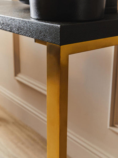 Orsina Cardoba Black Shagreen Console Tables | Set of 2 Gold Base