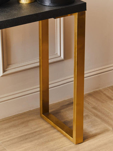 Orsina Cardoba Black Shagreen Console Tables | Set of 2 Gold Base