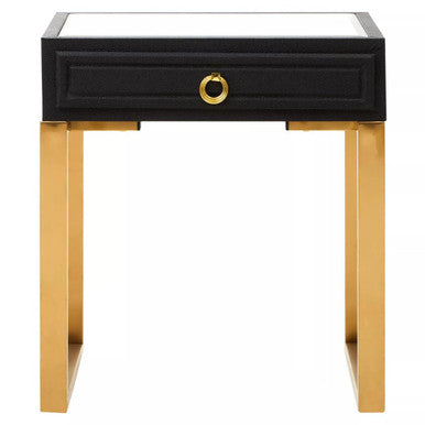 Orsina Cardoba Black Faux Shagreen Side Table with Gold Legs
