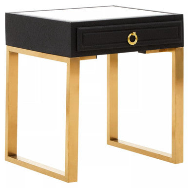 Orsina Cardoba Black Faux Shagreen Side Table with Gold Legs