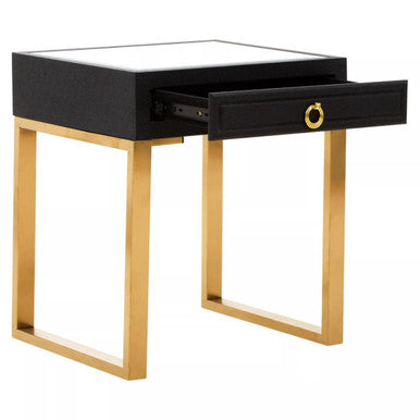 Orsina Cardoba Black Faux Shagreen Side Table with Gold Legs