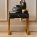 Orsina Cardoba Black Faux Shagreen Side Table with Gold Legs