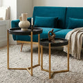 Orsina Cardoba Black Faux Shagreen Tray Tables with Gold Legs, Set of 2