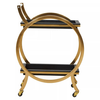 Orsina Cardoba Black Faux Shagreen Two Tier Serving Trolley Bar Cart