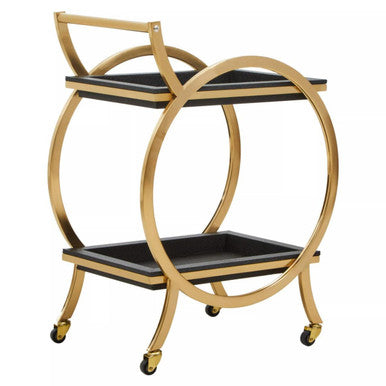 Orsina Cardoba Black Faux Shagreen Two Tier Serving Trolley Bar Cart
