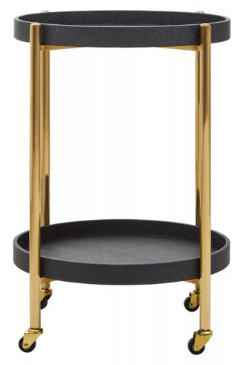 Orsina Cardoba 2-Tier Black Shagreen Bar Cart & Serving Trolley