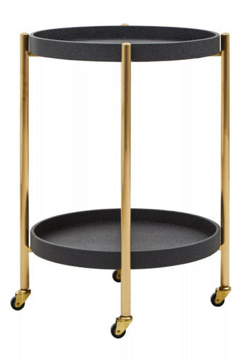 Orsina Cardoba 2-Tier Black Shagreen Bar Cart & Serving Trolley