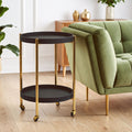 Orsina Cardoba 2-Tier Black Shagreen Bar Cart & Serving Trolley