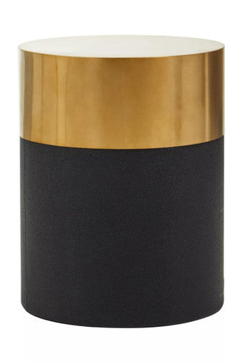 Orsina Cardoba Black Shagreen Side Table & Stool with Gold Top