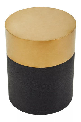 Orsina Cardoba Black Shagreen Side Table & Stool with Gold Top