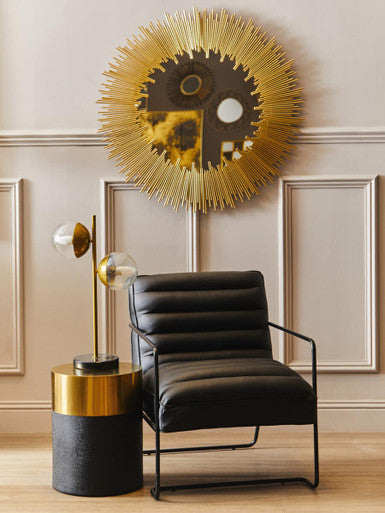 Orsina Cardoba Black Shagreen Side Table & Stool with Gold Top