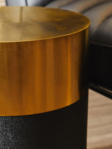 Orsina Cardoba Black Shagreen Side Table & Stool with Gold Top