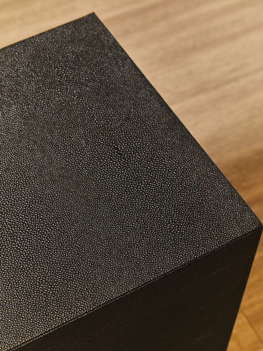 Orsina Cardoba Black Shagreen Square Side Table & Stool | Gold Base