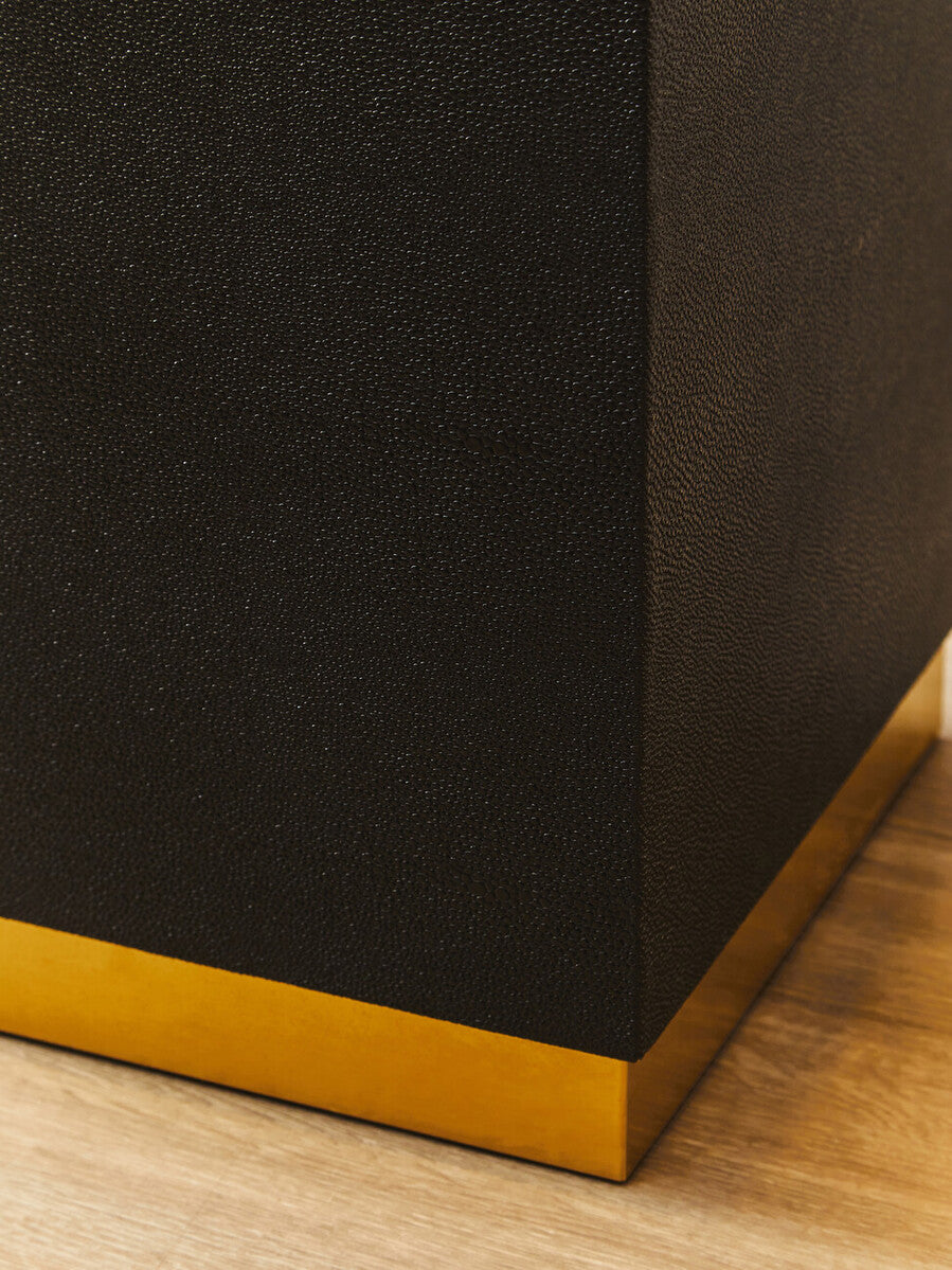 Orsina Cardoba Black Shagreen Square Side Table & Stool | Gold Base