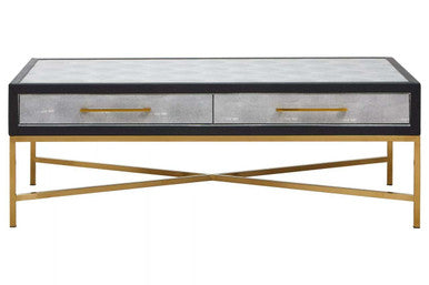 Orsina Cadiz Grey Shagreen Coffee Table with Gold Cross Leg Frame
