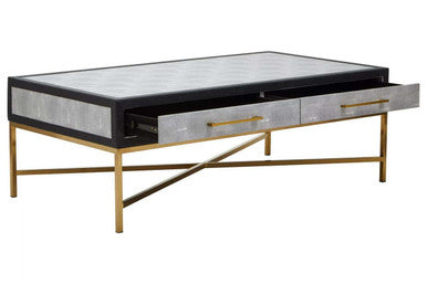 Orsina Cadiz Grey Shagreen Coffee Table with Gold Cross Leg Frame