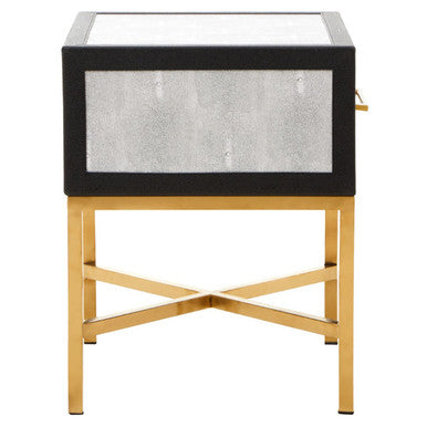Orsina Cadiz Grey Shagreen Side Table – Gold Cross Legs & Drawer
