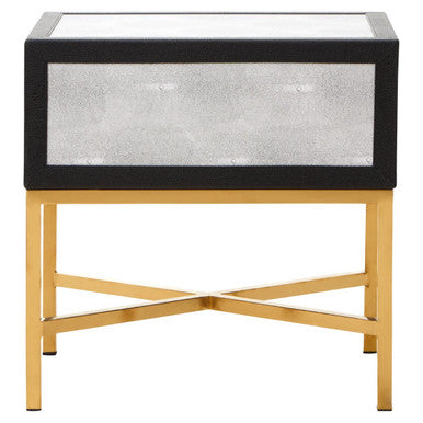 Orsina Cadiz Grey Shagreen Side Table – Gold Cross Legs & Drawer