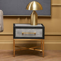 Orsina Cadiz Grey Shagreen Side Table – Gold Cross Legs & Drawer