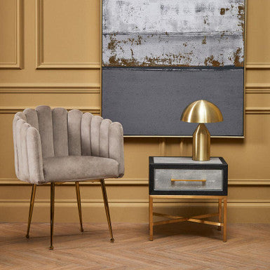Orsina Cadiz Grey Shagreen Side Table – Gold Cross Legs & Drawer