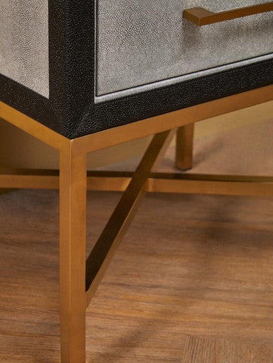 Orsina Cadiz Grey Shagreen Side Table – Gold Cross Legs & Drawer