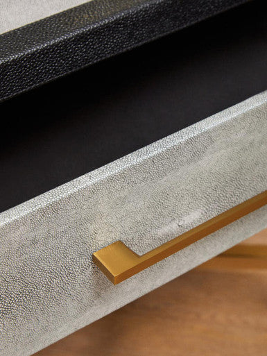 Orsina Cadiz Grey Shagreen Side Table – Gold Cross Legs & Drawer