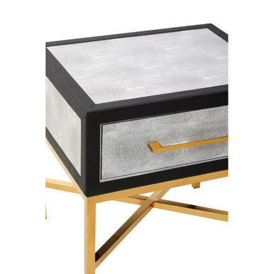 Orsina Cadiz Grey Shagreen Side Table – Gold Cross Legs & Drawer