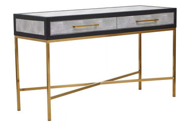 Orsina Cadiz Grey Shagreen 2-Drawer Console Table | Matte Gold Frame