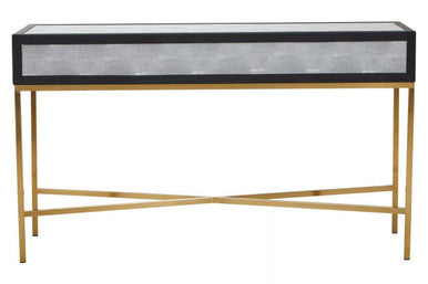 Orsina Cadiz Grey Shagreen 2-Drawer Console Table | Matte Gold Frame