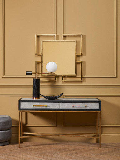 Orsina Cadiz Grey Shagreen 2-Drawer Console Table | Matte Gold Frame