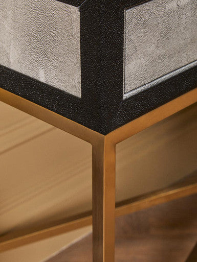 Orsina Cadiz Grey Shagreen 2-Drawer Console Table | Matte Gold Frame