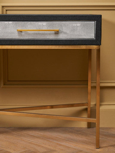 Orsina Cadiz Grey Shagreen 2-Drawer Console Table | Matte Gold Frame