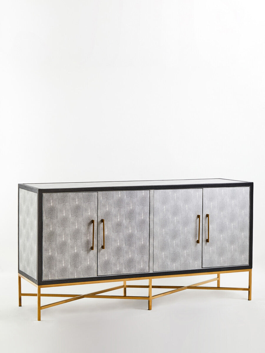 Orsina Cadiz Grey Shagreen Sideboard – 4-Door Storage Credenza