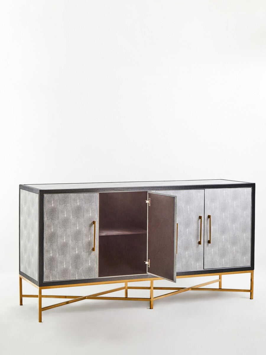Orsina Cadiz Grey Shagreen Sideboard – 4-Door Storage Credenza