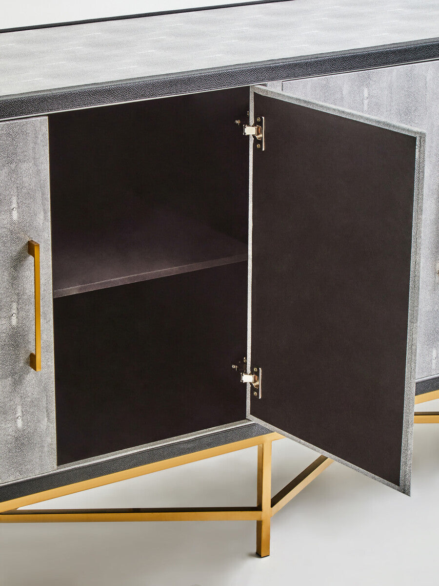 Orsina Cadiz Grey Shagreen Sideboard – 4-Door Storage Credenza