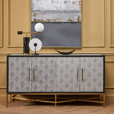 Orsina Cadiz Grey Shagreen Sideboard – 4-Door Storage Credenza