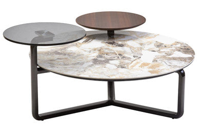 Orsina Imperia 3-Tier Marble Effect Ceramic and Glass Coffee Table