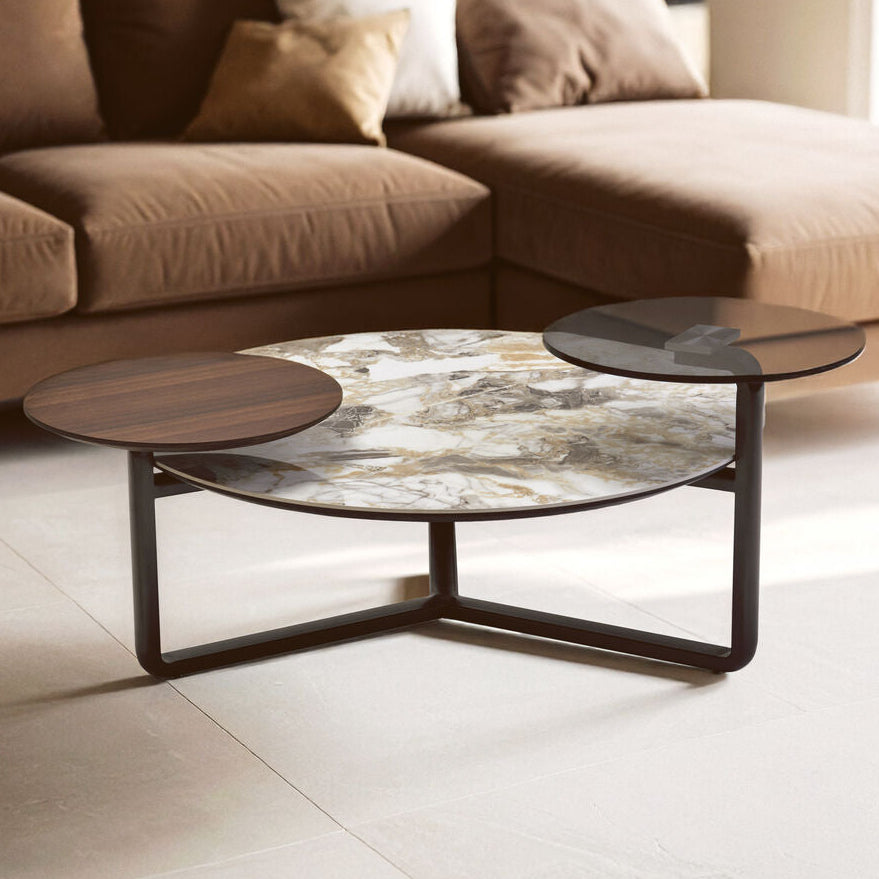 Orsina Imperia 3-Tier Marble Effect Ceramic and Glass Coffee Table
