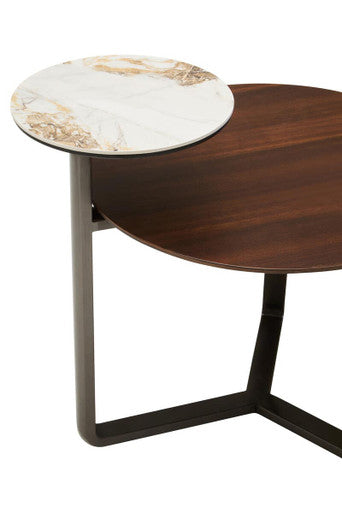 Orsina Imperia Round 2-Tier Coffee Table – Marble & Eucalyptus