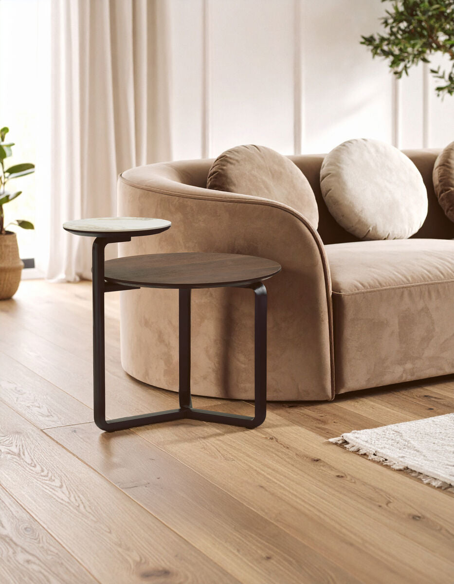 Orsina Imperia Round 2-Tier Coffee Table – Marble & Eucalyptus