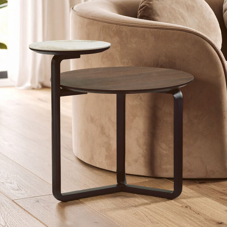 Orsina Imperia Round 2-Tier Coffee Table – Marble & Eucalyptus