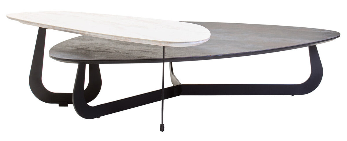 Orsina Imperia 2-Tier Asymmetrical Coffee Table | Grey & White Ceramic