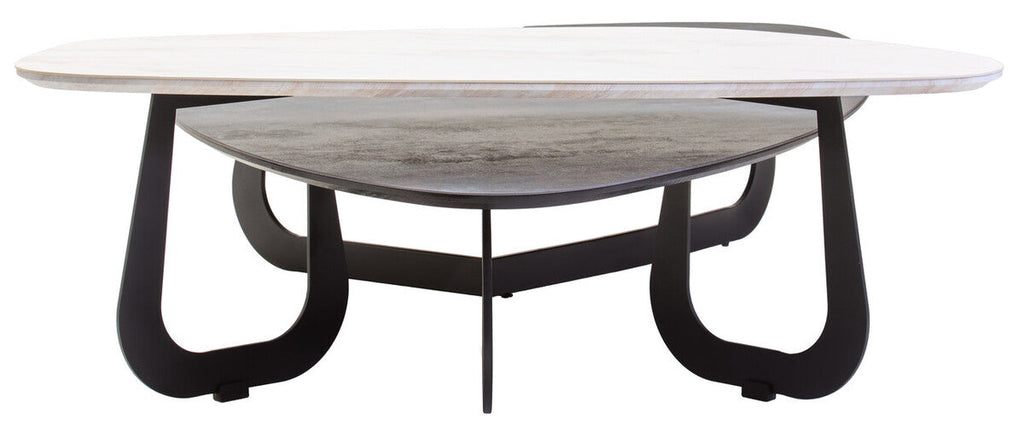Orsina Imperia 2-Tier Asymmetrical Coffee Table | Grey & White Ceramic