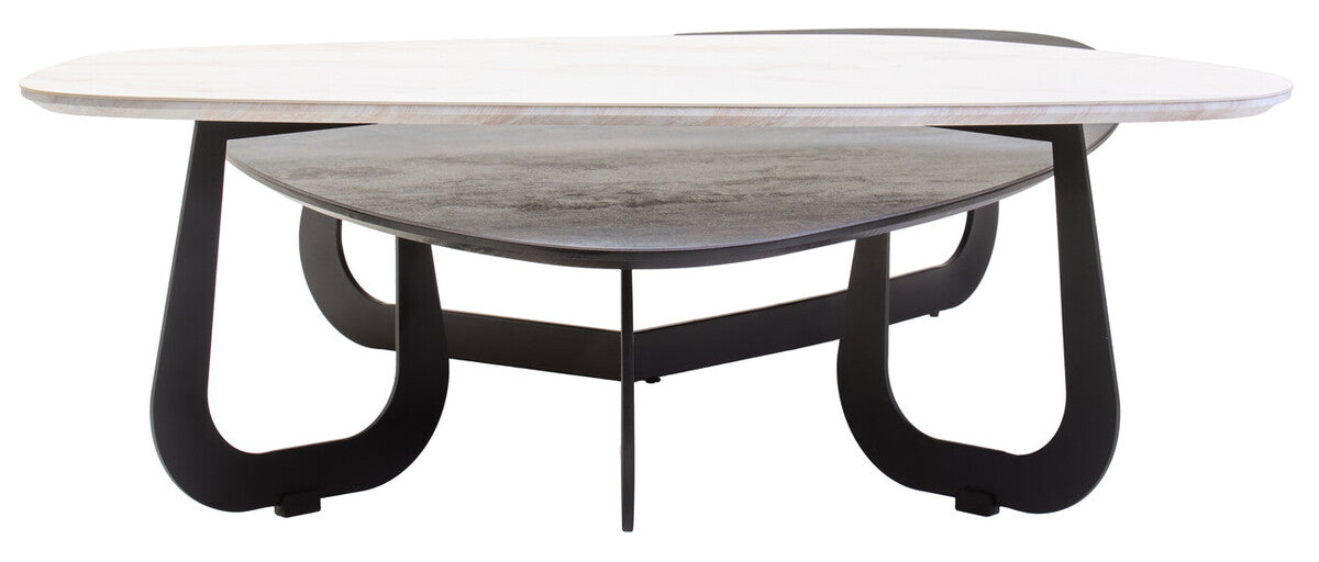 Orsina Imperia 2-Tier Asymmetrical Coffee Table | Grey & White Ceramic